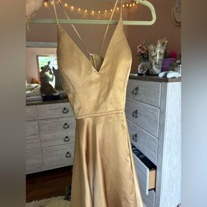 Faviana Gold Open Back Corset Dress